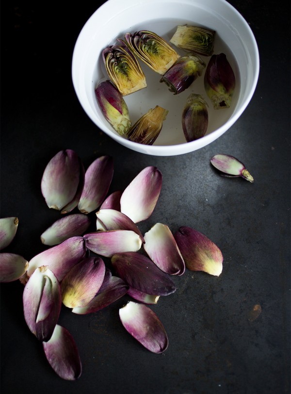 Peeled purple artichokes ~ A Stack of Dishes.com