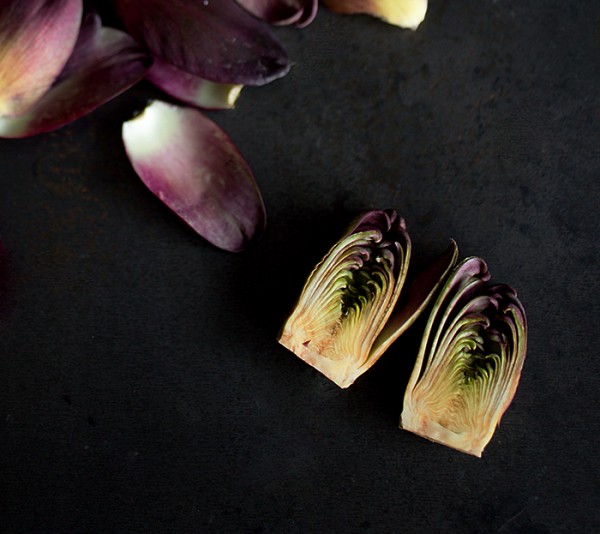 The inside of petite purple artichokes ~ A Stack of Dishes.com