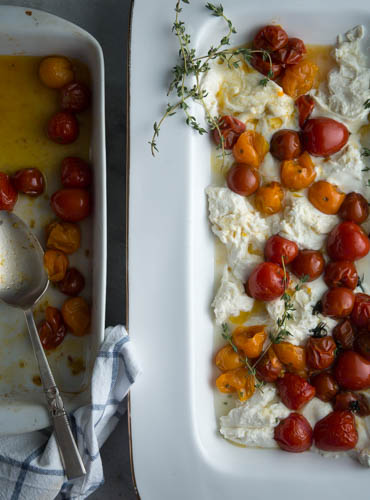 warm roasted tomato fresh mozzarella salad- A Stack of Dishes