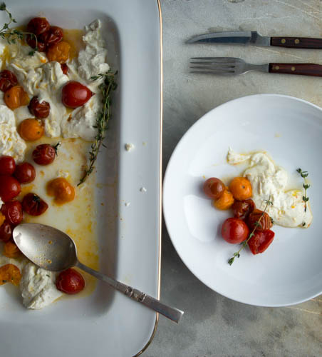 warm roasted tomato fresh mozzarella salad- A Stack of Dishes