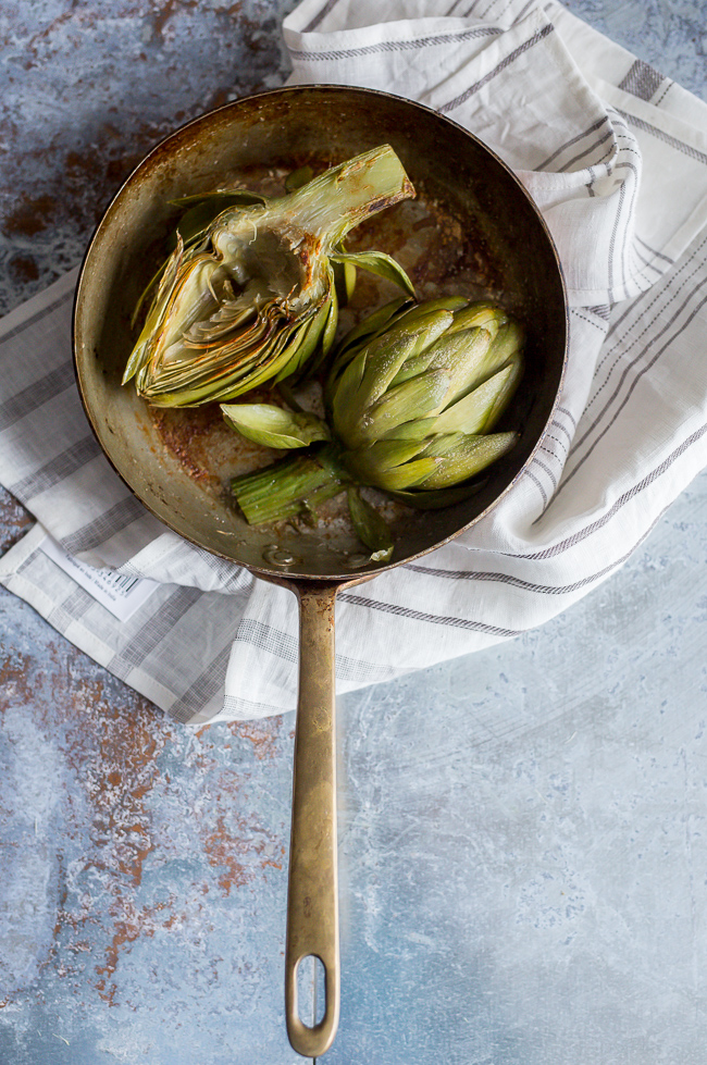 Artichokes Pan Seared -A Stack of Dishes