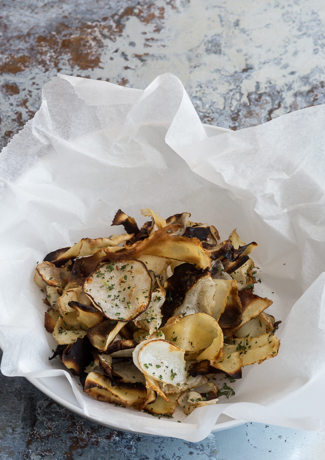 Oven Crispy Root Chips- A Stack of Dishes