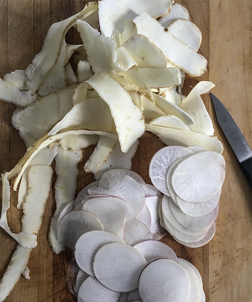 Sliced Turnips and Parsnips for crispy root chips- A Stack of Dishes