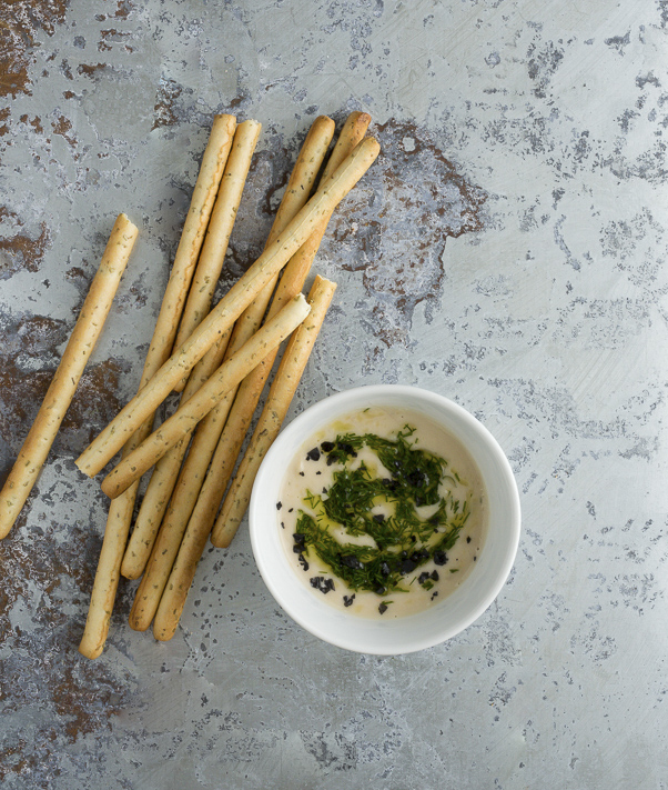 White Bean Hummus with Dill Oil and Black Salt-A Stack of Dishes