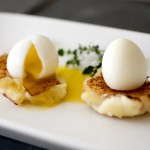 quail eggs, quail eggs on saffron croquettes