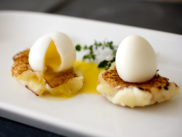 quail eggs, quail eggs on saffron croquettes