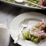 salad, summer salad, mint, melon, pickled red onion