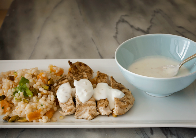 israeli couscous, grilled chicken