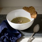 pea soup, fruited crostini