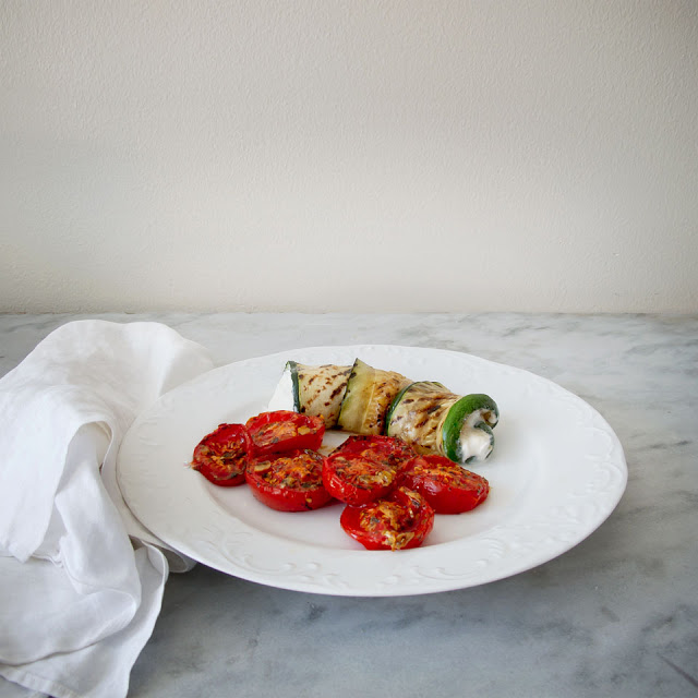 zucchini rolls and roasted tomatoes