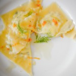 Goat Cheese Raviolo- A Stack of Dishes