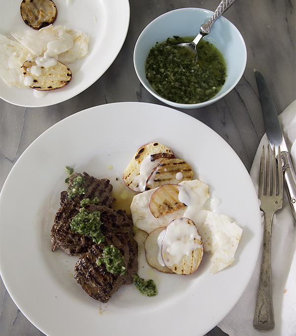 Venison Chimichurri~A Stack of Dishes