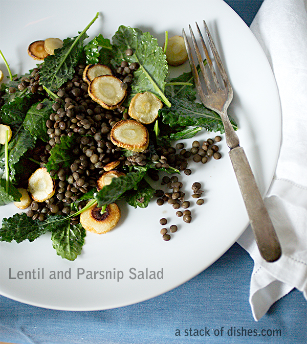 Lentil Kale Salad with Parsnips~A Stack of Dishes
