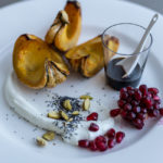 Sweet Dumpling Squash with Yogurt Sauce and Pomegranate Molassas